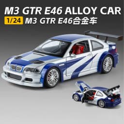 1:24 M3 E46 GTR Coupe Alloy Sports Car Model Diecast Metal Track Racing Vehicles Car Model Sound Light Simulation Kids Toys Gift
