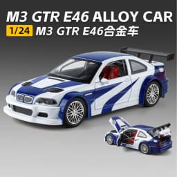 1:24 M3 E46 GTR Coupe Alloy Sports Car Model Diecast Metal Track Racing Vehicles Car Model Sound Light Simulation Kids Toys Gift