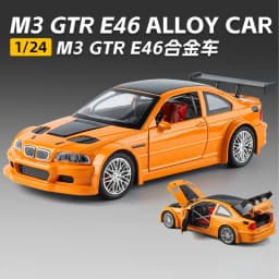 1:24 M3 E46 GTR Coupe Alloy Sports Car Model Diecast Metal Track Racing Vehicles Car Model Sound Light Simulation Kids Toys Gift