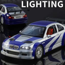 1:24 M3 E46 GTR Coupe Alloy Sports Car Model Diecast Metal Track Racing Vehicles Car Model Sound Light Simulation Kids Toys Gift