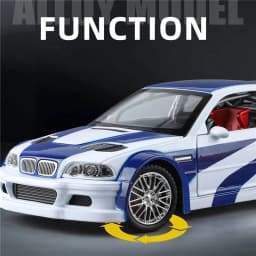 1:24 M3 E46 GTR Coupe Alloy Sports Car Model Diecast Metal Track Racing Vehicles Car Model Sound Light Simulation Kids Toys Gift