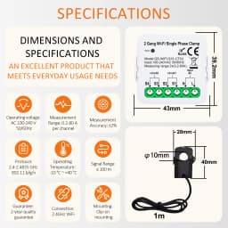 Tuya WiFi Smart Energy Meter AC100-240V 1/2CT Clamp App Control 80A Power Monitor Electricity Statistics