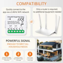 Tuya WiFi Smart Energy Meter AC100-240V 1/2CT Clamp App Control 80A Power Monitor Electricity Statistics