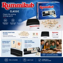 Rummikub Classic Number Tile Strategy Board Game with Black Racks Family Party Kids Adults English Version