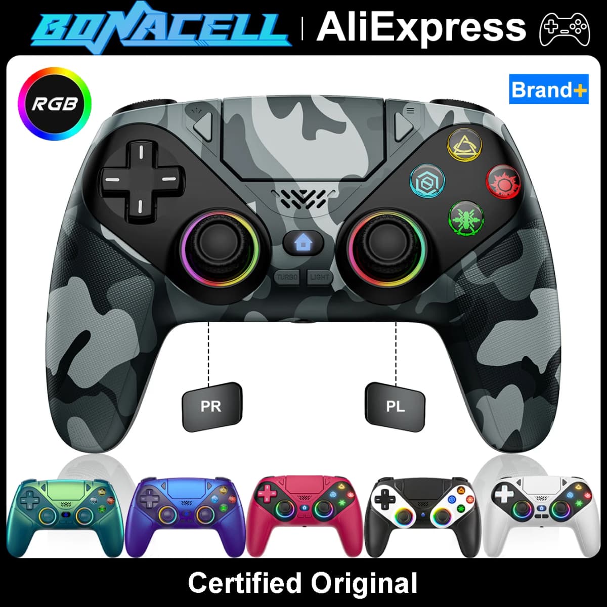For Playstation5/PS5/PC RGB Wireless Controller,Gamepads W/Marco/Turbo Function PR/PL Program Keys Dual Vibration Game Joystick