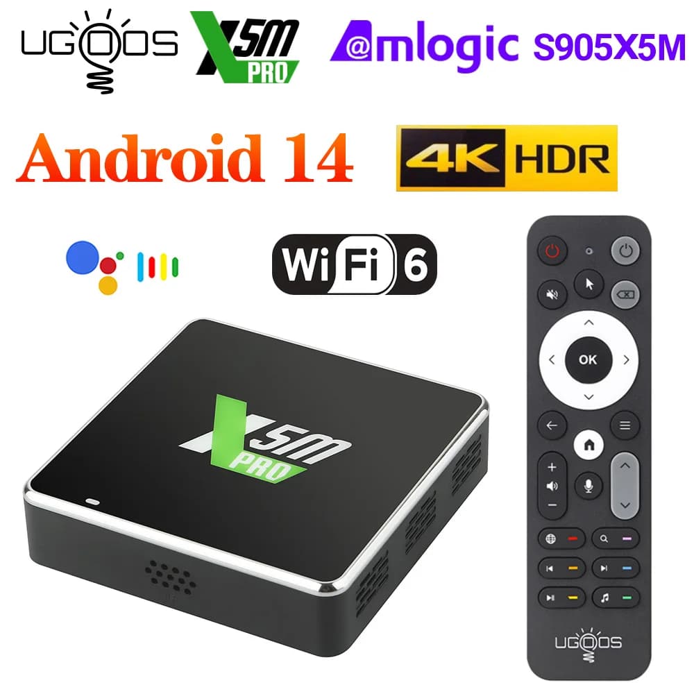 UGOOS X5M Pro Amlogic S905X5M Android 14 OS LPDDR4 Support Wifi6 1000M LAN 4K AV1 BT Google Voice Media Player TVBOX Set Top Box
