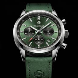 Men's Luxury Watch GOLDENHOUR Green Chronograph Quartz Leather Waterproof Luminous Military Sport Wristwatch Relogio Masculino