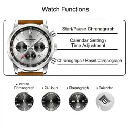 Men's Luxury Watch GOLDENHOUR Green Chronograph Quartz Leather Waterproof Luminous Military Sport Wristwatch Relogio Masculino