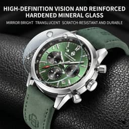 Men's Luxury Watch GOLDENHOUR Green Chronograph Quartz Leather Waterproof Luminous Military Sport Wristwatch Relogio Masculino