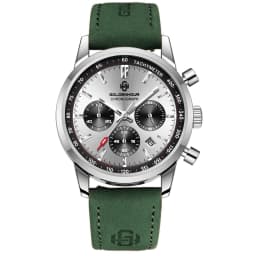 Men's Luxury Watch GOLDENHOUR Green Chronograph Quartz Leather Waterproof Luminous Military Sport Wristwatch Relogio Masculino