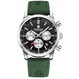 Men's Luxury Watch GOLDENHOUR Green Chronograph Quartz Leather Waterproof Luminous Military Sport Wristwatch Relogio Masculino