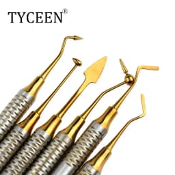 6pcs Dental Composite Resin Filling Spatula Titanium Plated Head Resin Filler Set Thick Handle Restoration Set Dental Instrument