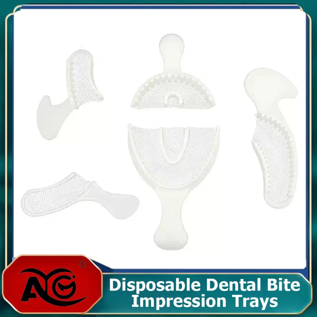 AG 50pcs/100pcs Disposable Dental Bite Impression Trays Kits Teeth Impression Tray with Plastic Rigid Frame and Non-Tear Mesh