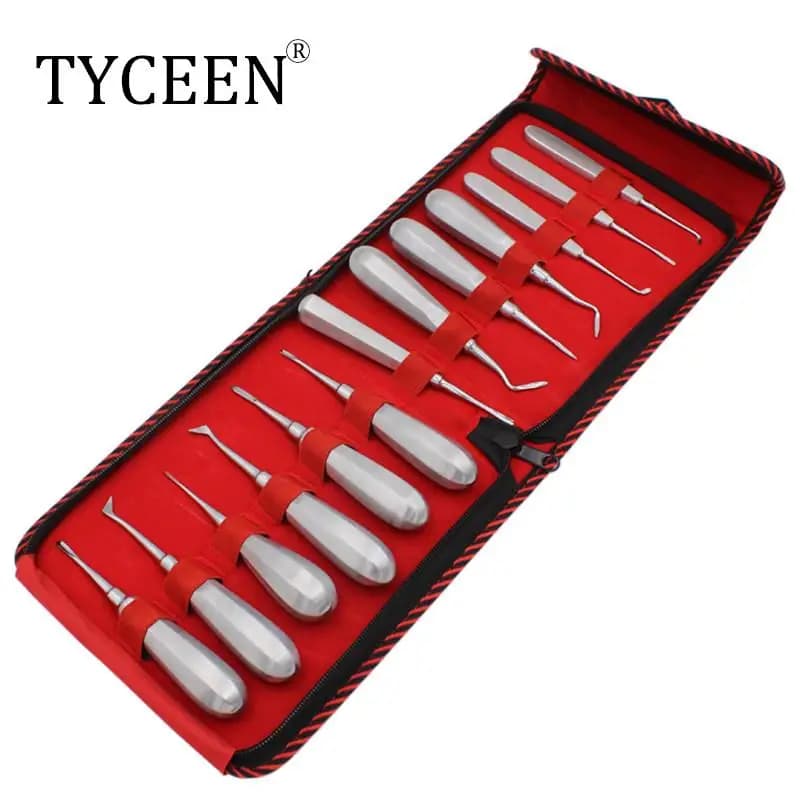 13pcs Dental Elevator Set Made in Pakistan Teeth Extraction Tooth Extracting Forceps Stainless Steel Curved Root Lift Elevator