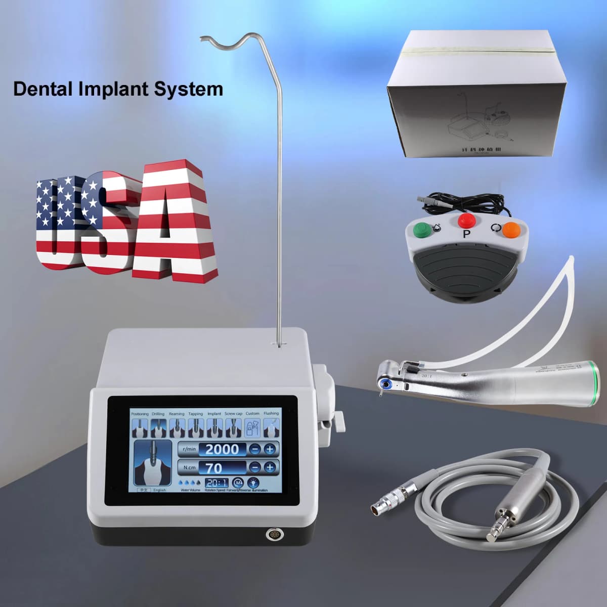 Yabangbang Dental Implant Motor System Surgical Brushless Motor with 20:1 Contra Angle Handpiece