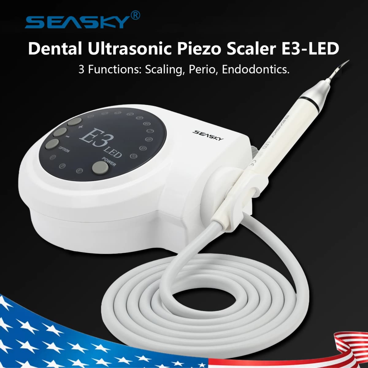 Dental Ultrasonic Piezo Scaler Unit E3+ With LED light Detachable Handpiece +5 Tips Fit EMS Cavitron Woodpecker