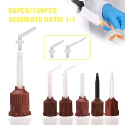 50PCS Dental Disposable Mixing Tips Brown 1:1 Intraoral Tips Mixing Head for Light Weight Silicone Rubber Materials Impression