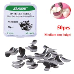 50Pc/Box Dental Metal Matrices Band/with Ledge Sectional Contoured Matrix Refill S/M/L 35μm for Teeth Replacement Dentsit Tools