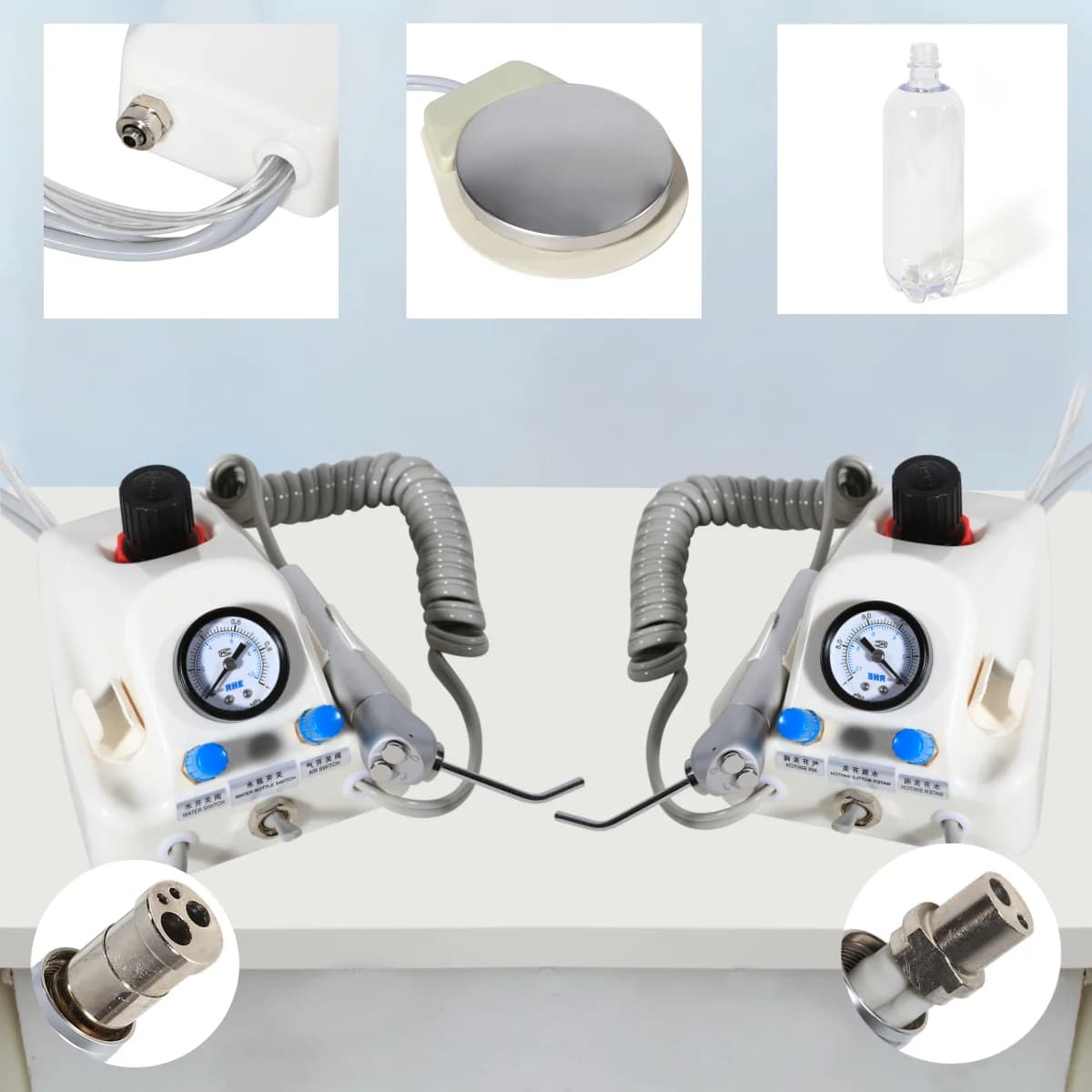 Portable Dental Air Turbine Unit Working with Compressor Triple Spray Syringe Bottle & Pedal 2/4 Holes Dentist Cleaning Tools
