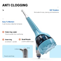 JUMTOP Dental Air Polisher Teeth Polishing Sandblasting Machine Air Abrasion System with Water Spray Turbine Powered Sandblaster
