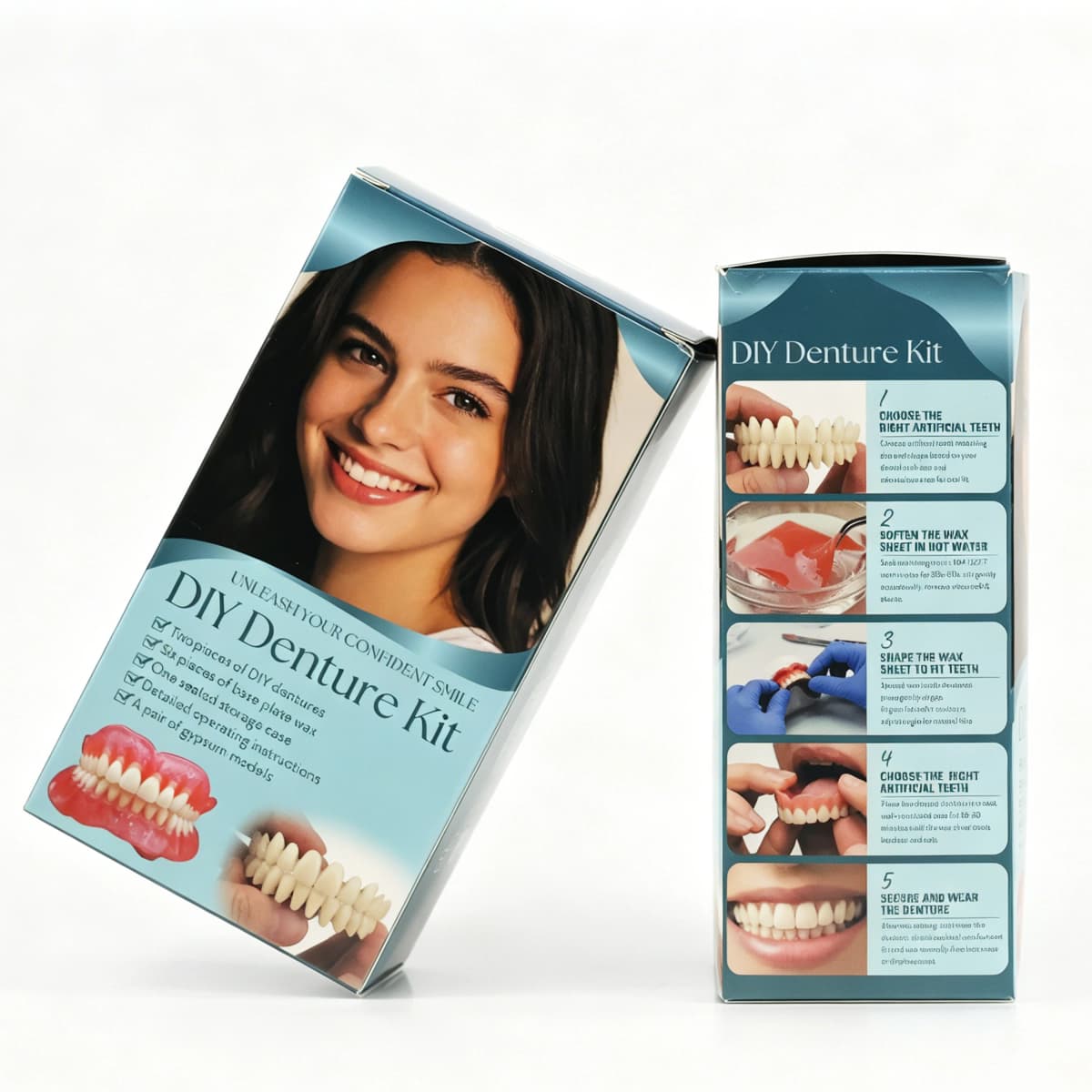 DIY Temporary Denture Kit with Upper & Lower False Teeth, Wax Strips & Gypsum Models, Reusable Teeth Restoration & Repair Tool