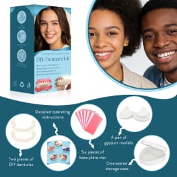 DIY Temporary Denture Kit with Upper & Lower False Teeth, Wax Strips & Gypsum Models, Reusable Teeth Restoration & Repair Tool