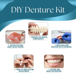 DIY Temporary Denture Kit with Upper & Lower False Teeth, Wax Strips & Gypsum Models, Reusable Teeth Restoration & Repair Tool