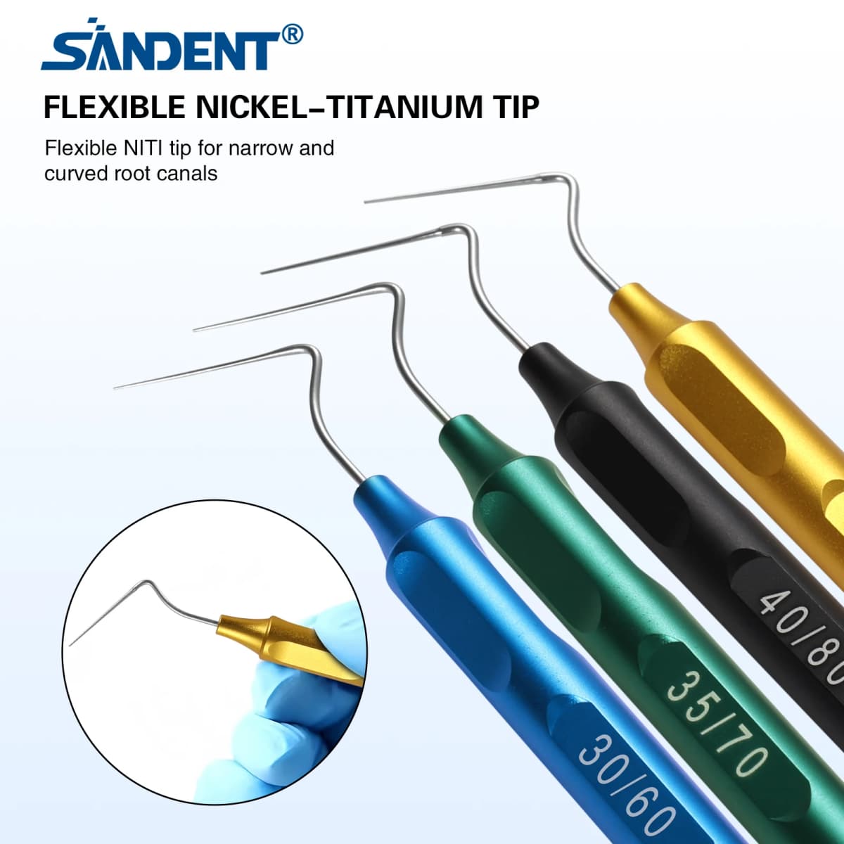 Dental Endo Hand Plugger Tips with Flexible Niti Tip for Narrow & Curved Root Canals 4 Colors Root Canal Obturation Tools