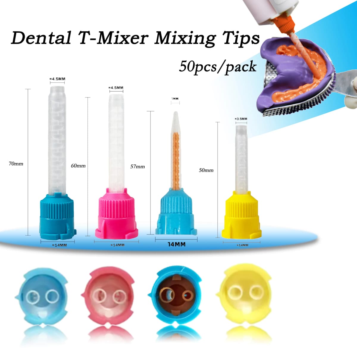 50pcs/pack Dental T Mixing Tips 1:1 Ratio Disposable Impression Materials Mixing Head Silicone Rubber Mixing Tube for Dentistry