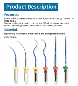 Glin Nickel Titanium Root Canal Dental Endo Files Blue Dental Rotary Files Use for Root Canal Cleaning Heat Activation 21/25mm