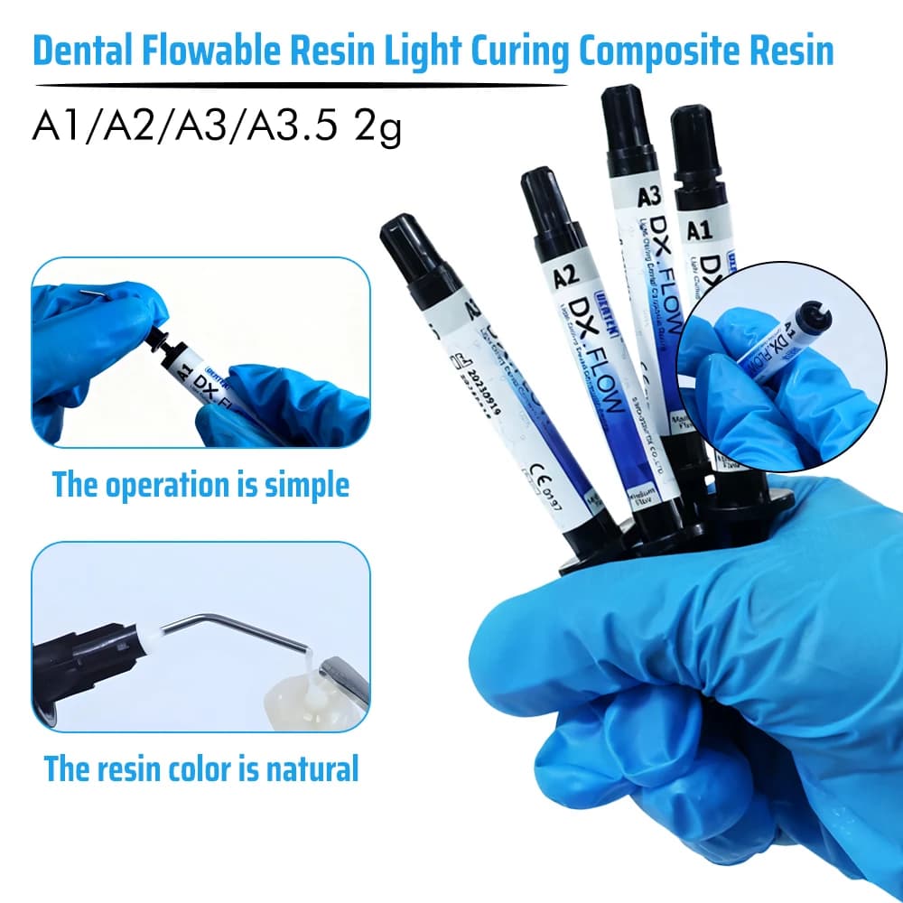 DX Dental Flowable Resin Light Curing Composite Resin A1 A2 A3 A3.5 Etch Gel Kit Teeth Restorations Dental Adhesive