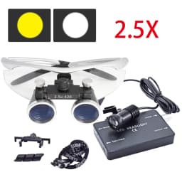 3.5X/2.5X Magnification Binocular Dental Loupe Surgery Surgical Magnifier with Headlight LED Light Medical Operation Loupe Lamp