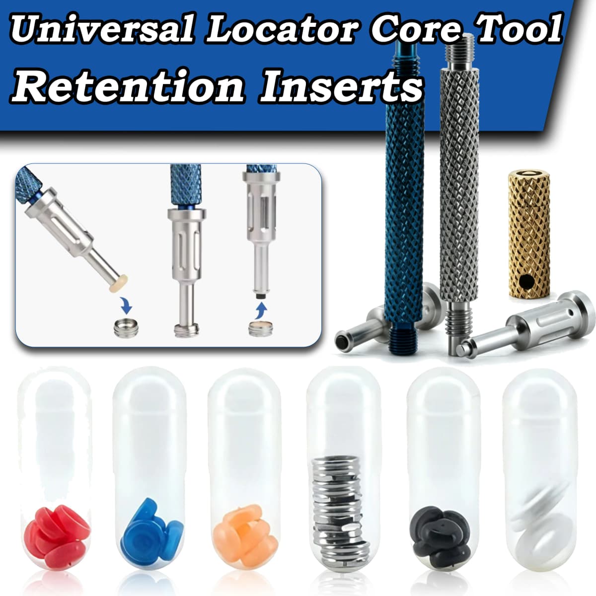 Universal Locator Core Tool & Retention Caps Kit for Dental Implant Overdenture Abutment Attachment