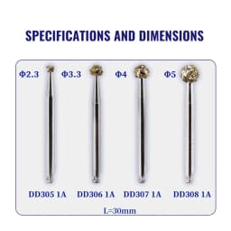 Dental Degranulation Burs Kit for Osseous Debridement & Soft Tissue Removal From Socket Diamond Ball Burs Φ2.3 Φ3.3 Φ4.0 Φ5.0