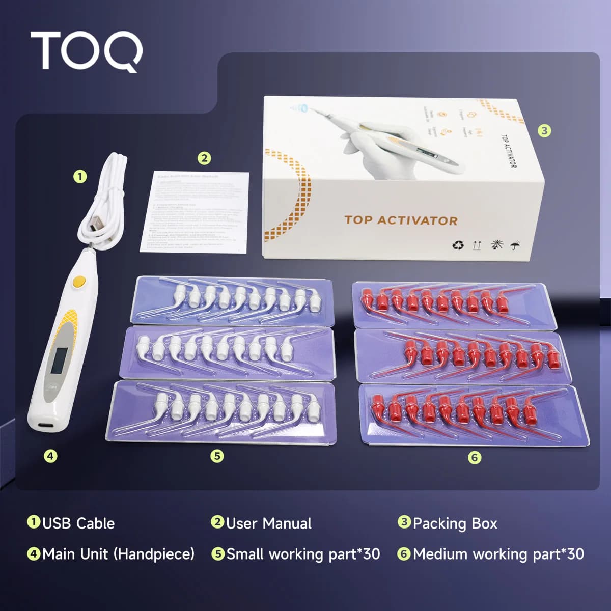 TOQ Wireless Endo Activator Sonic Irrigator Type‑C Rechargeable 3‑Mode Root Canal Cleaning Device 60Pcs Replacement Tips
