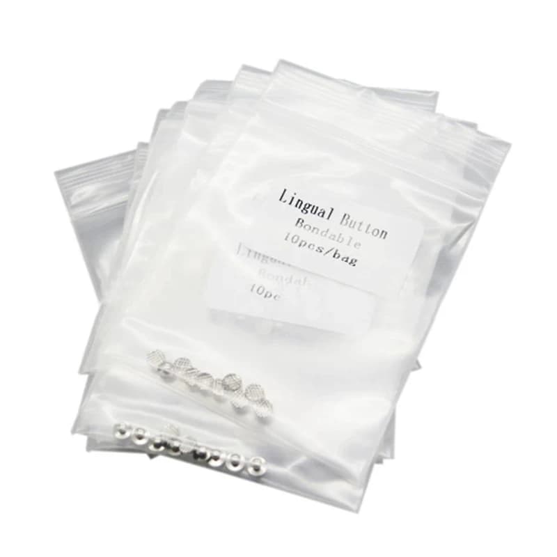100Pcs Dental Lingual Button Orthodontic Bondable Metal Round Mesh Tongue Side Buckle Round Base