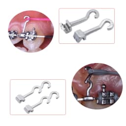 10pcs Dental Orthodontic Crimpable Hook - Lingual Button Long Curved Hooks Mesh Base Bondable Right/Left