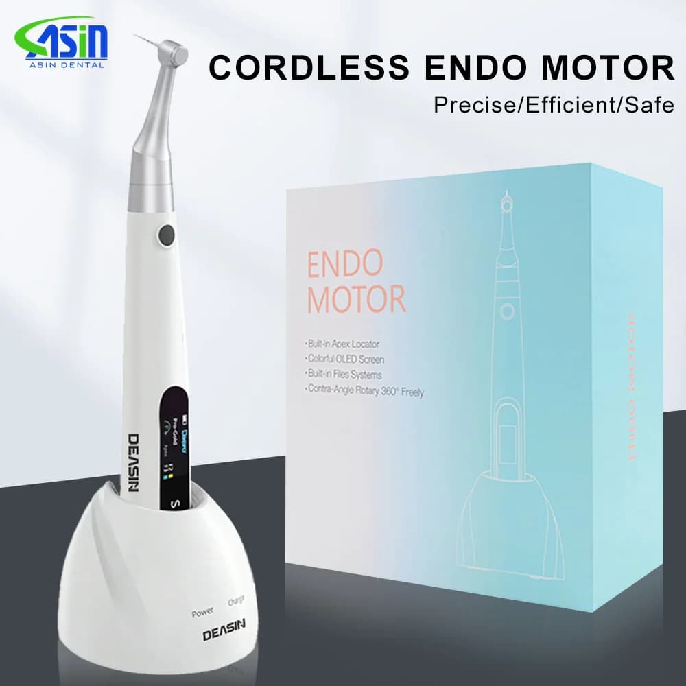 DEASIN 2 in 1 Dental Endo Motor with Apex Locator Wireless Endodontic Treatment Colorful OLED Screen with 16:1 Contra Angle