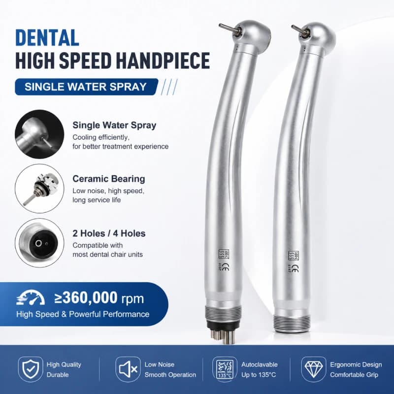 Dental Air Turbine High Speed Handpiece 360,000rpm Autoclavable Ceramic Bearings Single Spray Dental Lab Equipment for Dentist
