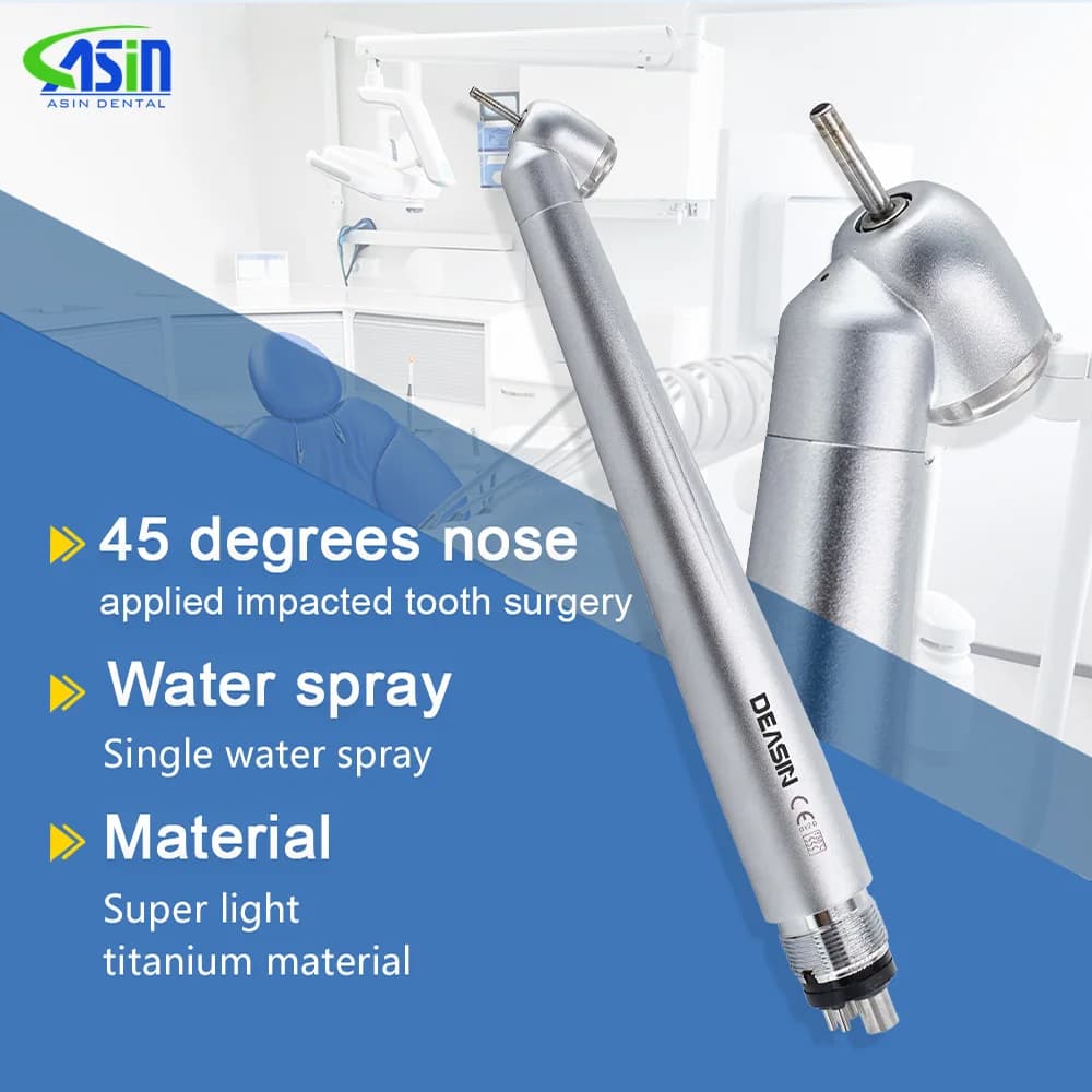 45° Dental High Speed Handpiece E-generator Small Head Push Button 2/4 Holes Single Spray