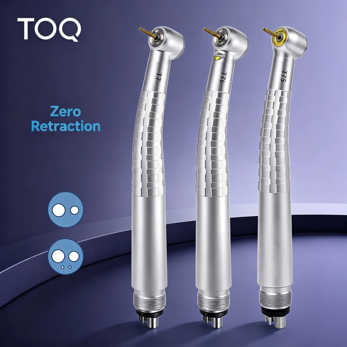 TOQ Dental LED High Speed Handpiece Push Button Zero Retraction Anti Retraction Air Turbine 2/4 Holes