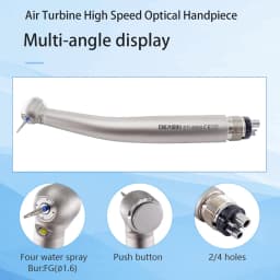 ETI800 Dental High Speed Titanium Handpiece, 4 Water Sprays, 2/4 Holes Air Turbine, Push Button LED Dental Handpiece