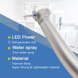 ETI800 Dental High Speed Titanium Handpiece, 4 Water Sprays, 2/4 Holes Air Turbine, Push Button LED Dental Handpiece
