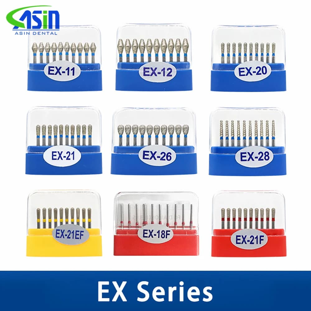 10pcs/box Dental carbide burs Diamond FG High Speed Burs for Polishing Smoothing Dental Burs Drills EX-26 EX-31