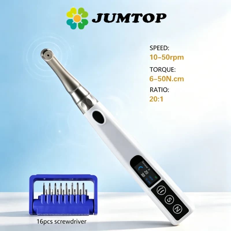 JUMTOP Dental Wireless Implant Electric Torque Wrench Adjustable 6 to 50 N.cm, 360° Rotated Contra Angle