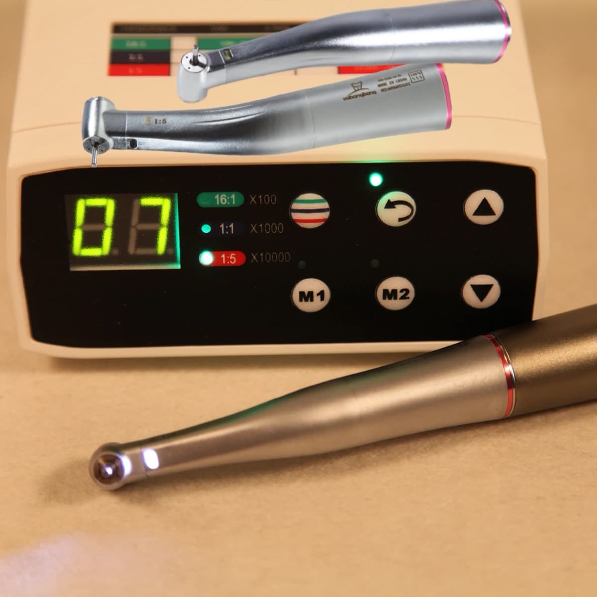 Dental LED Brushless Electric Micro Motor + 1:1 + 1:5 Standard / Mini Head Fiber Optic Increasing Contra Angle Handpiece Kit