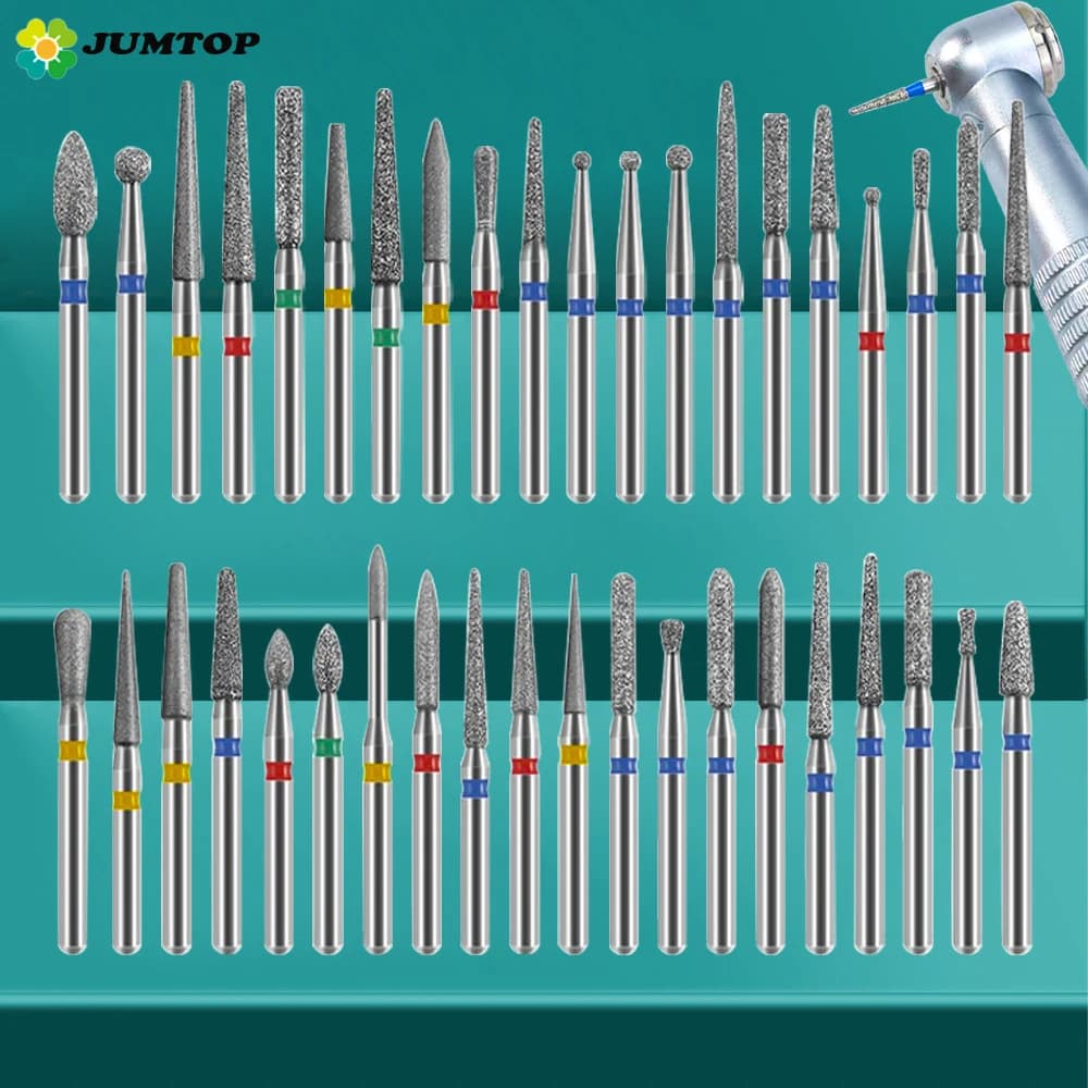 JUMTOP 10pcs Dental Diamond Burs Drill for High Speed Handpiece Dentist Burs FG Series Dia.1.6mm Dental Lab Polishing Tools