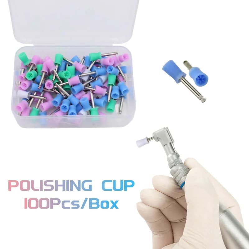 100Pcs Dental Prophy Cup Latch Type Disposable Rubber Tooth Polishing Cup for Low Speed Contra Angle Handpiece