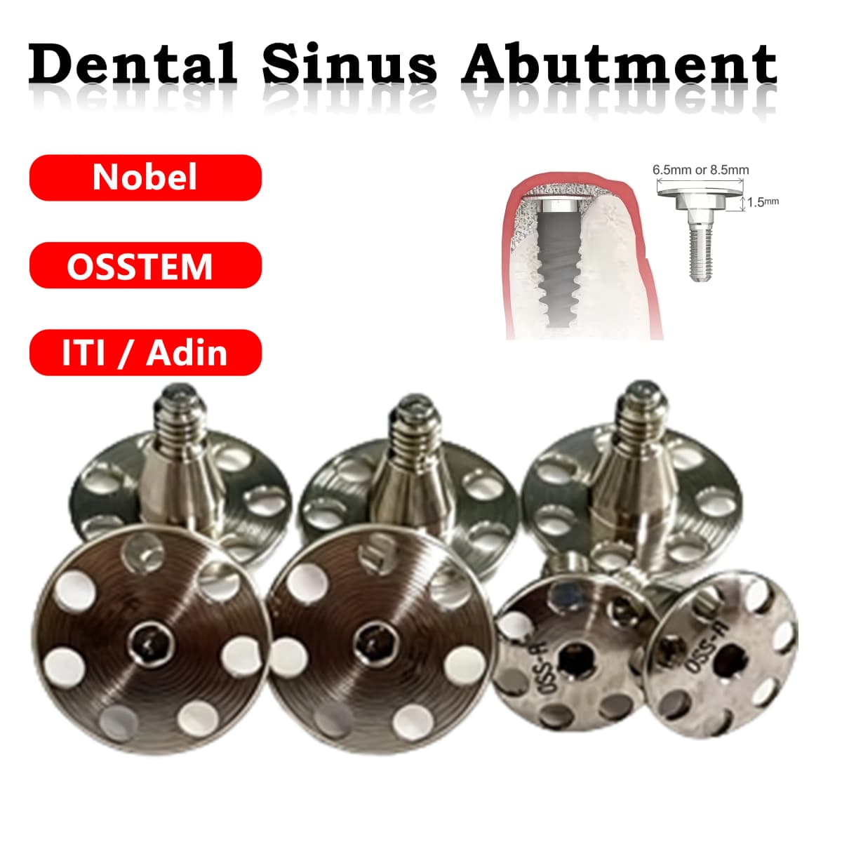 ITI/Nobel/Osstem/Adin Compatible Sinus Abutment, Dental Sinus Base Cap Sinus Abutment Implant Accessories Lift, 1.5/2/3mm