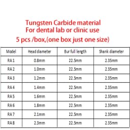 5PCS/Box Dental Tungsten Carbide Burs Low Speed Round RA Series For Dental Lab or Clinic Shank Dia.=2.35mm Length=22.5m